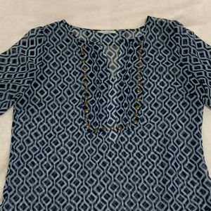 EUC Sheer Ikat Top with Brass Detail